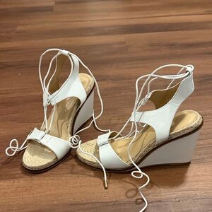 Aldo White Lace-Up Wedge Sandals